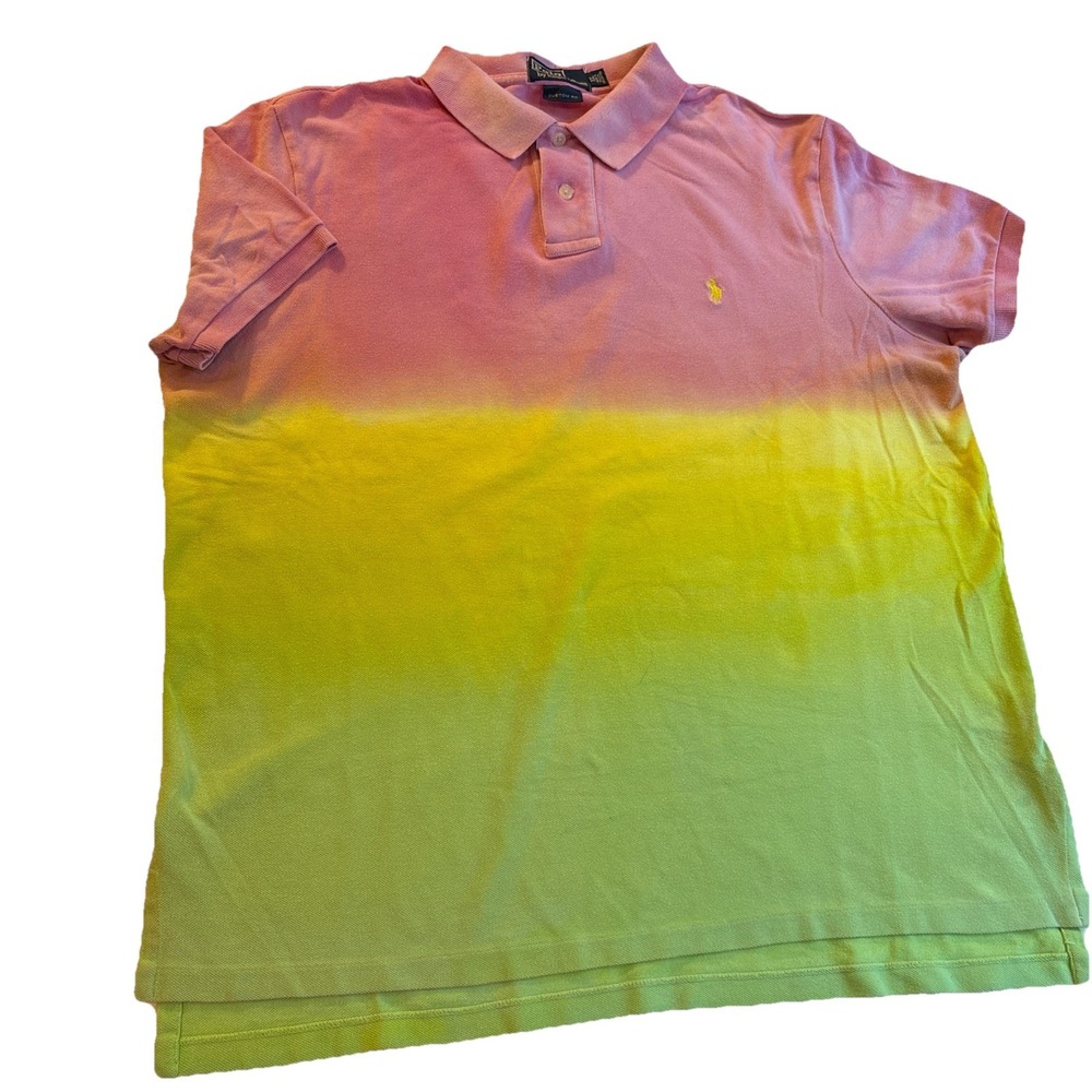 POLO RALPH LAUREN Rainbow Tie Dye Custom Fit Mesh Polo‎ Shirt Men's XL - Picture 3 of 4